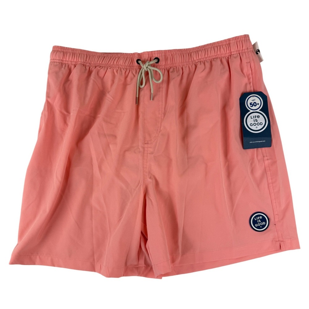Life is Good Swim Trunks Mens XL Coral Pink Board Shorts UPF 50‎ NEW NWT